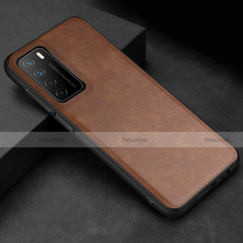 Soft Luxury Leather Snap On Case Cover for Huawei Honor Play4 5G Brown