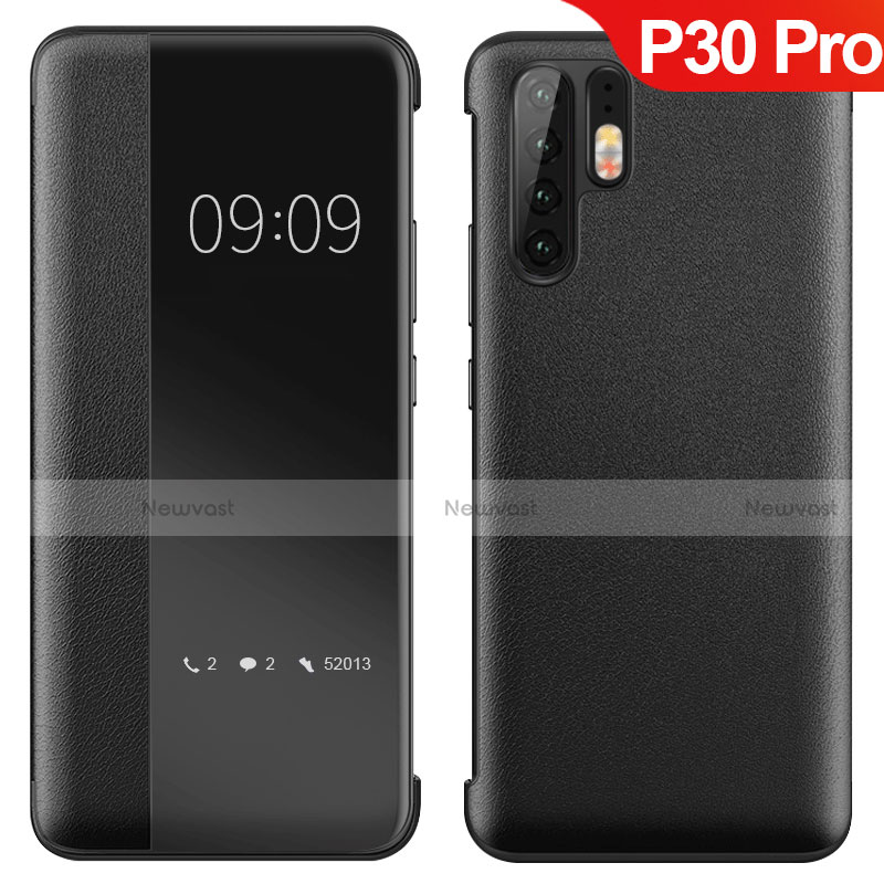 Soft Luxury Leather Snap On Case Cover for Huawei P30 Pro Black