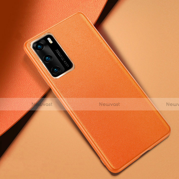 Soft Luxury Leather Snap On Case Cover for Huawei P40 Orange