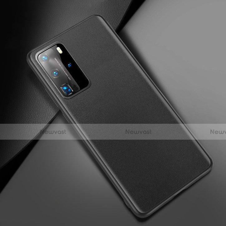 Soft Luxury Leather Snap On Case Cover for Huawei P40 Pro Black