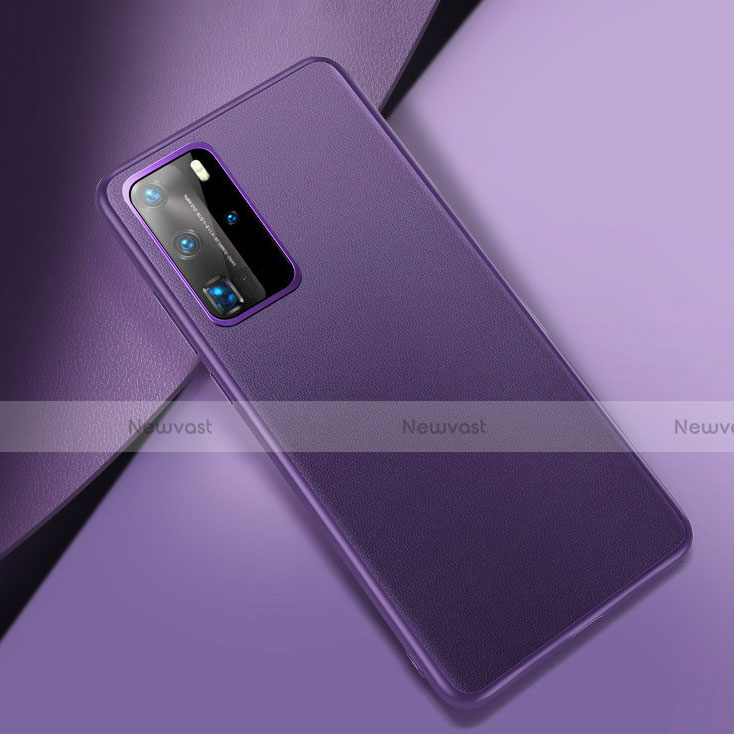 Soft Luxury Leather Snap On Case Cover for Huawei P40 Pro Purple