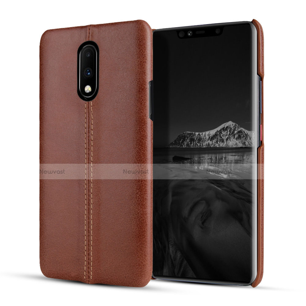 Soft Luxury Leather Snap On Case Cover for OnePlus 7 Brown