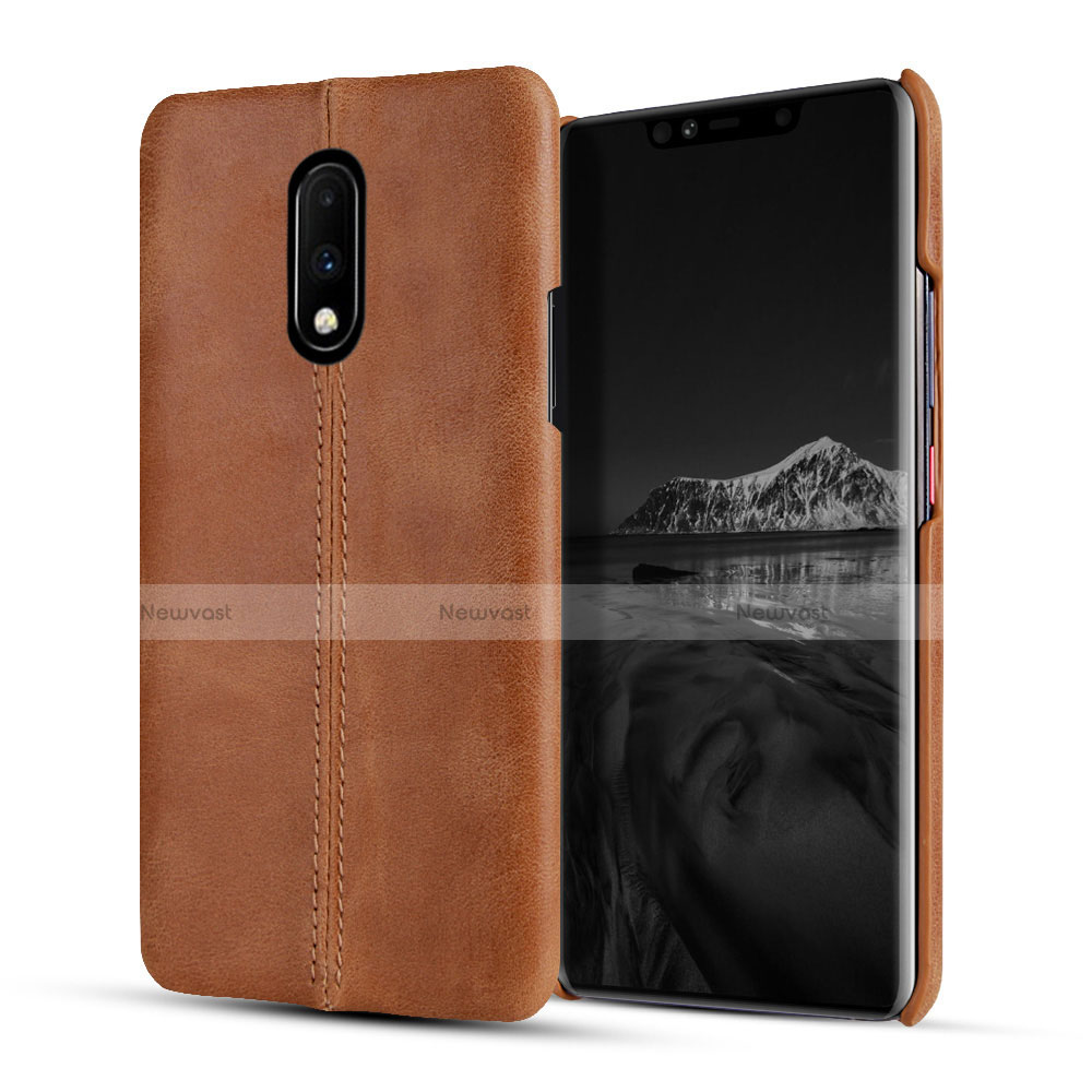 Soft Luxury Leather Snap On Case Cover for OnePlus 7 Orange