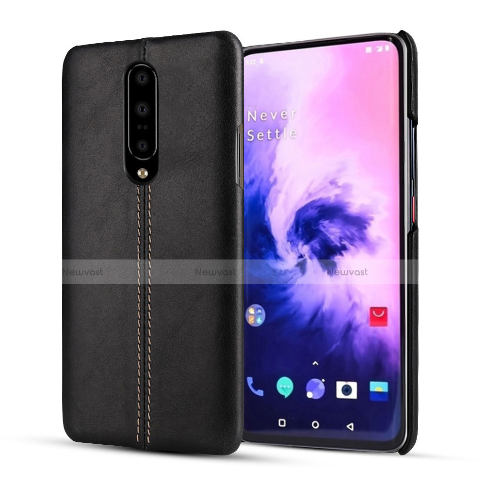Soft Luxury Leather Snap On Case Cover for OnePlus 7 Pro Black