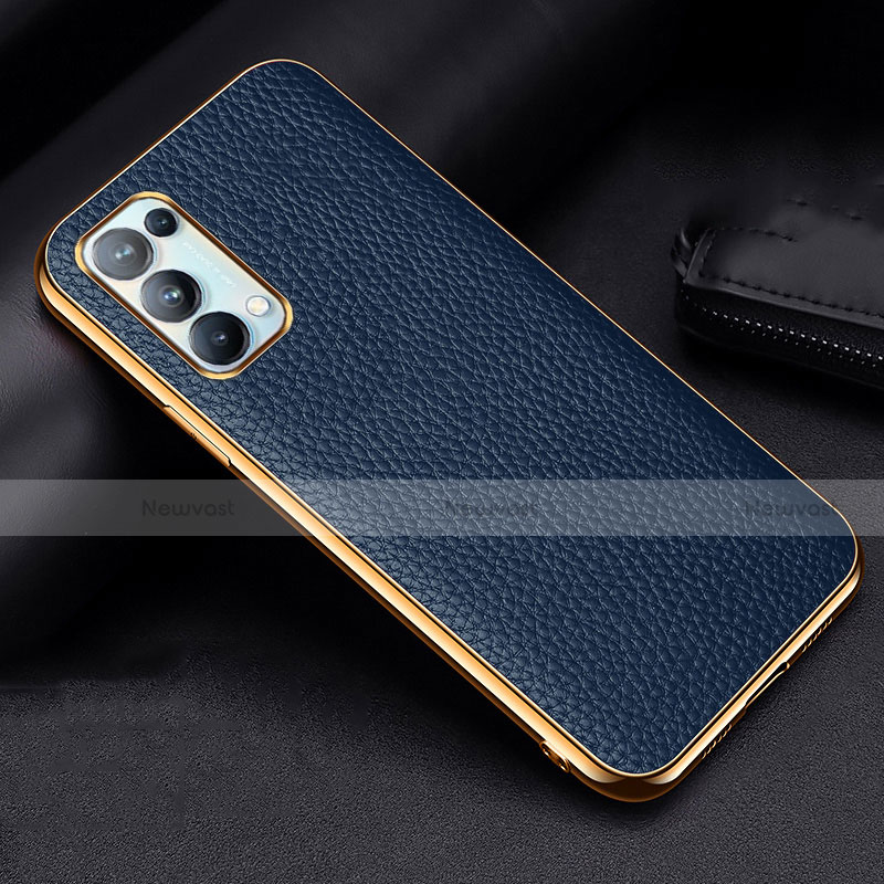 Soft Luxury Leather Snap On Case Cover for Oppo Reno5 5G Blue