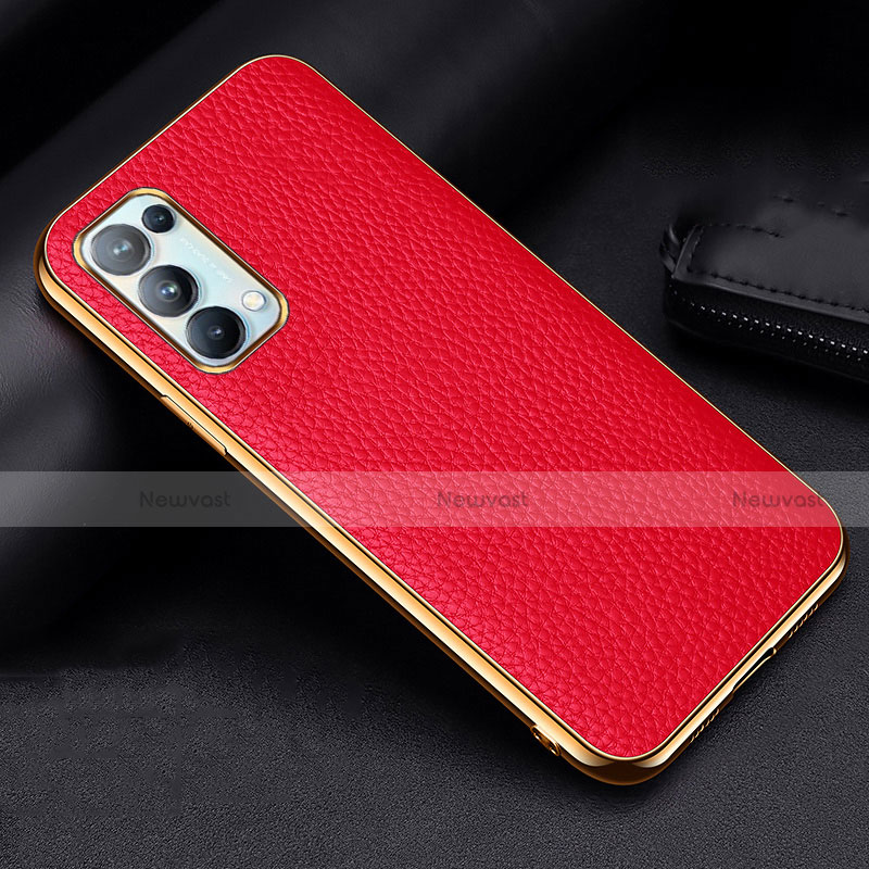 Soft Luxury Leather Snap On Case Cover for Oppo Reno5 5G Red