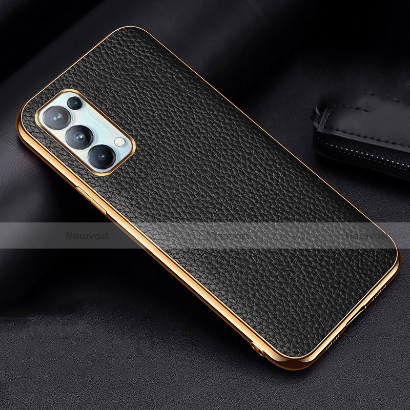 Soft Luxury Leather Snap On Case Cover for Oppo Reno5 Pro 5G Black