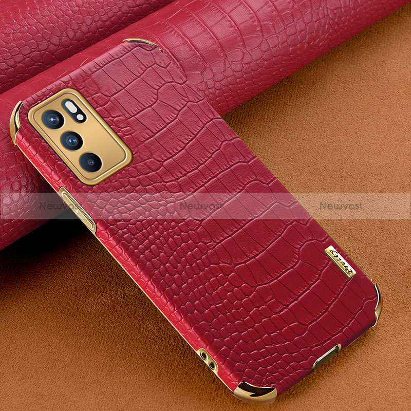 Soft Luxury Leather Snap On Case Cover for Oppo Reno6 Pro 5G India Red