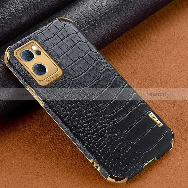 Soft Luxury Leather Snap On Case Cover for Oppo Reno7 5G Black