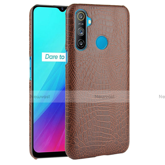 Soft Luxury Leather Snap On Case Cover for Realme C3 Brown