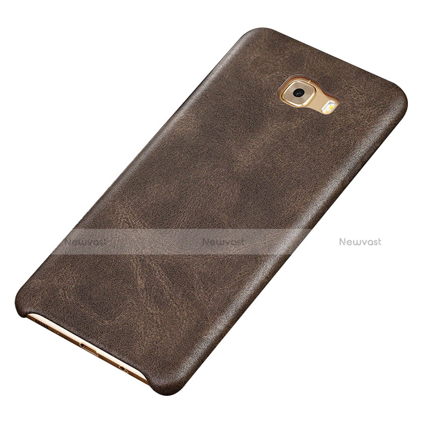 Soft Luxury Leather Snap On Case Cover for Samsung Galaxy C9 Pro C9000 Brown