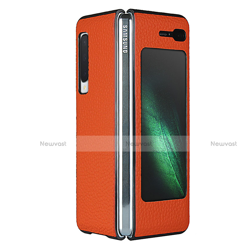 Soft Luxury Leather Snap On Case Cover for Samsung Galaxy Fold Orange