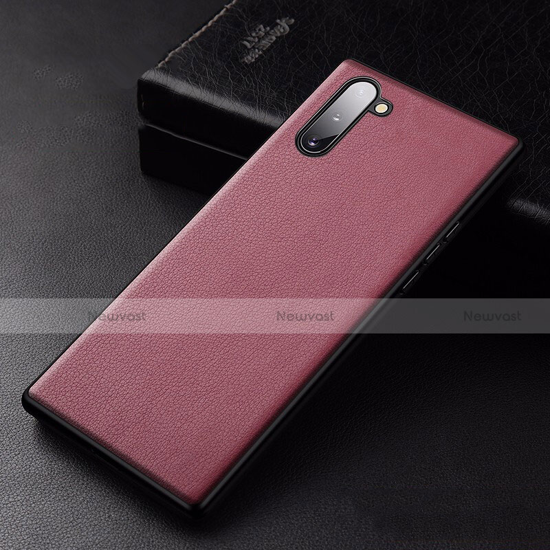 Soft Luxury Leather Snap On Case Cover for Samsung Galaxy Note 10 5G Red Wine
