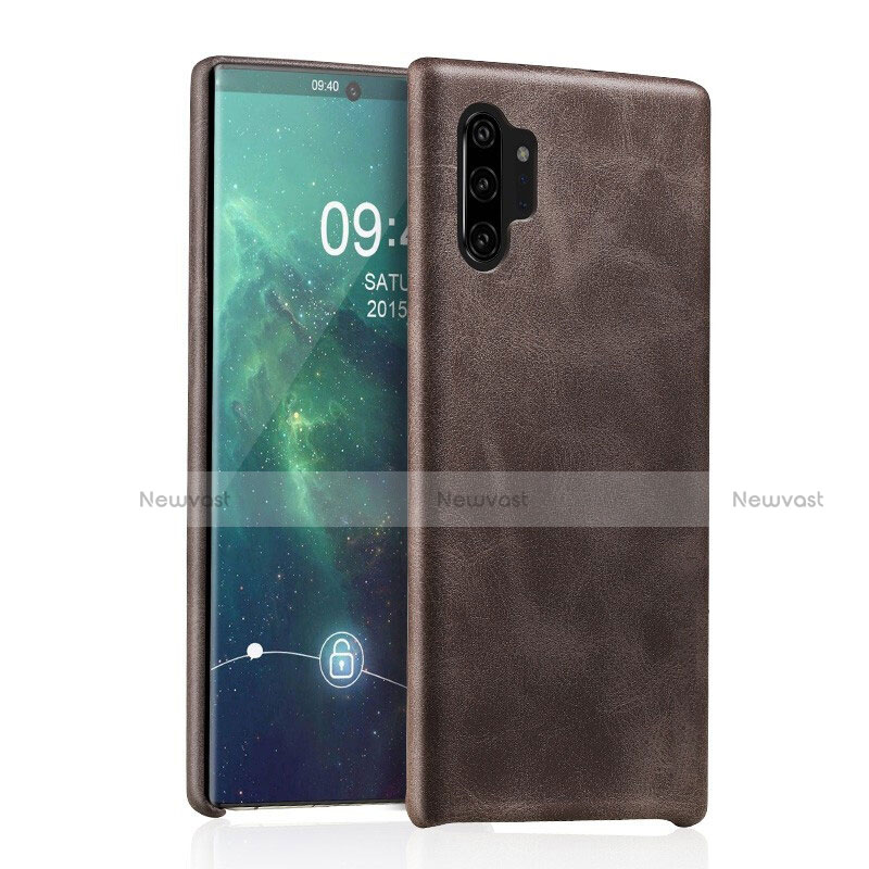 Soft Luxury Leather Snap On Case Cover for Samsung Galaxy Note 10 Plus Brown
