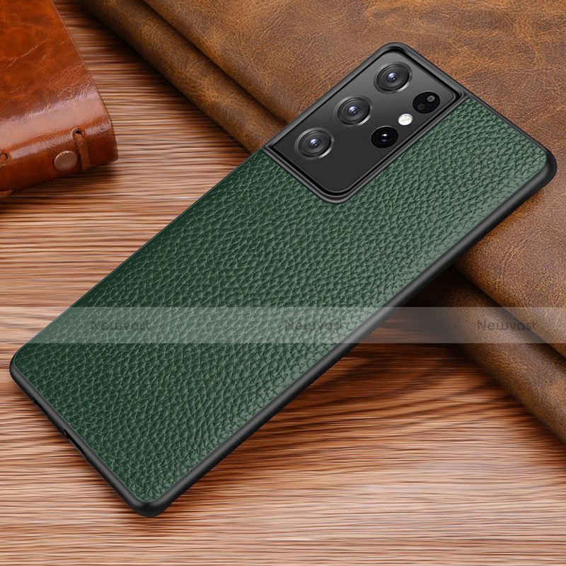 Soft Luxury Leather Snap On Case Cover for Samsung Galaxy S21 Ultra 5G Midnight Green