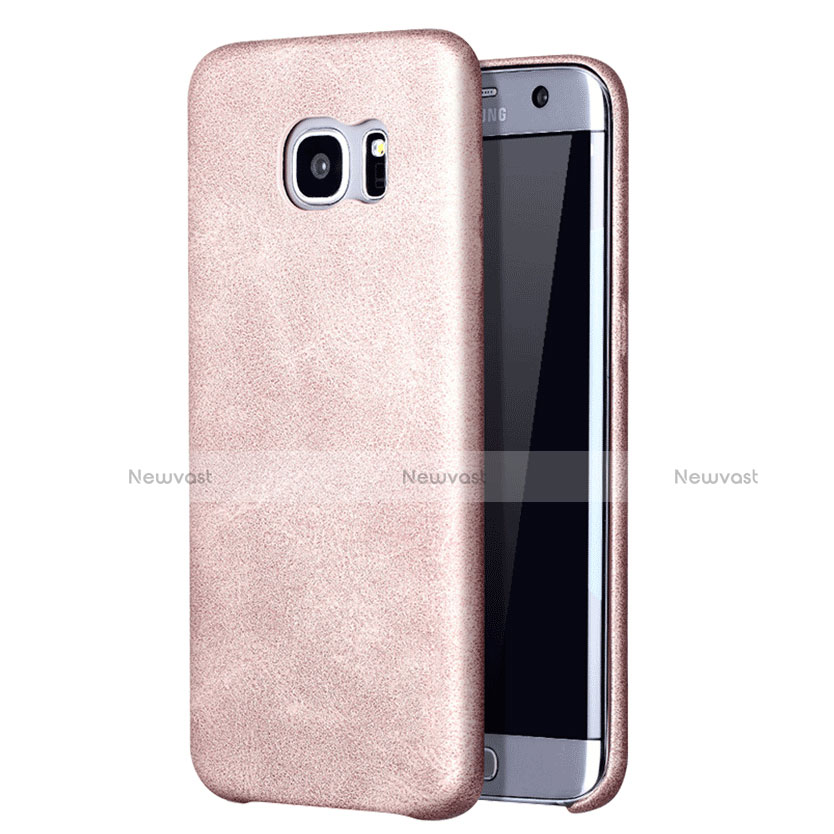 Soft Luxury Leather Snap On Case Cover for Samsung Galaxy S7 Edge G935F Rose Gold