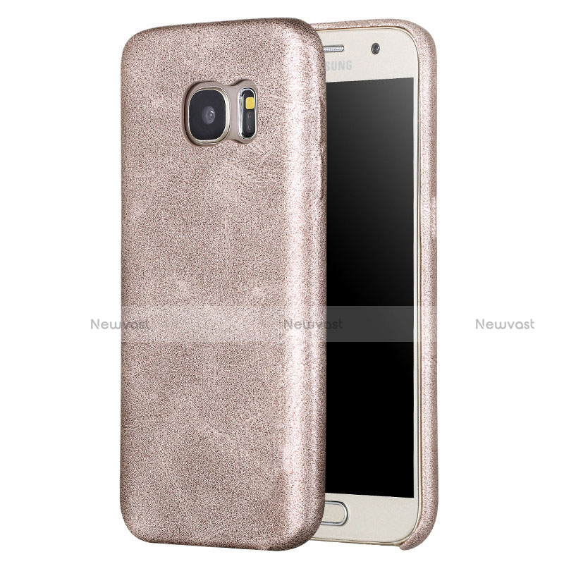 Soft Luxury Leather Snap On Case Cover for Samsung Galaxy S7 G930F G930FD Gold