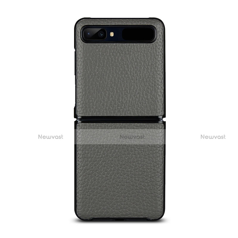 Soft Luxury Leather Snap On Case Cover for Samsung Galaxy Z Flip 5G Gray