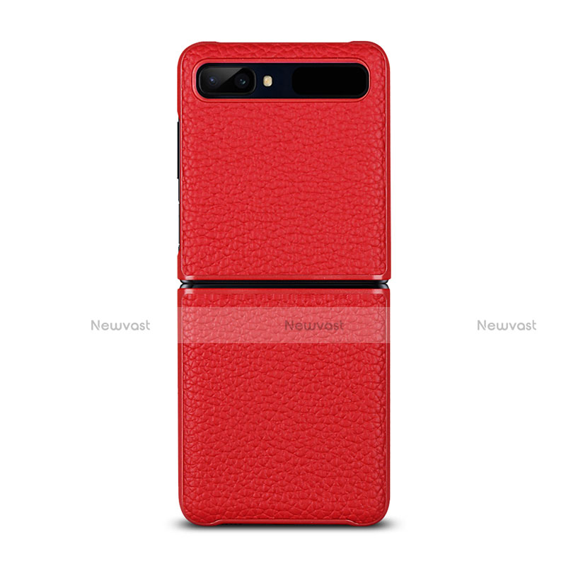 Soft Luxury Leather Snap On Case Cover for Samsung Galaxy Z Flip 5G Red