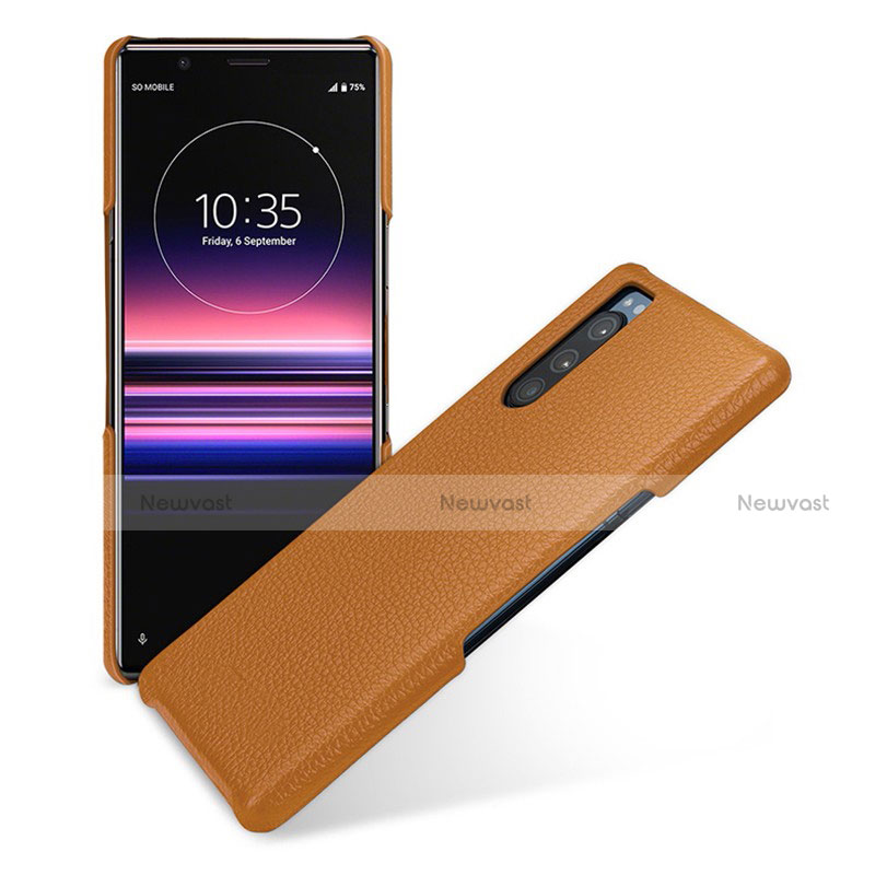 Soft Luxury Leather Snap On Case Cover for Sony Xperia 5 Brown