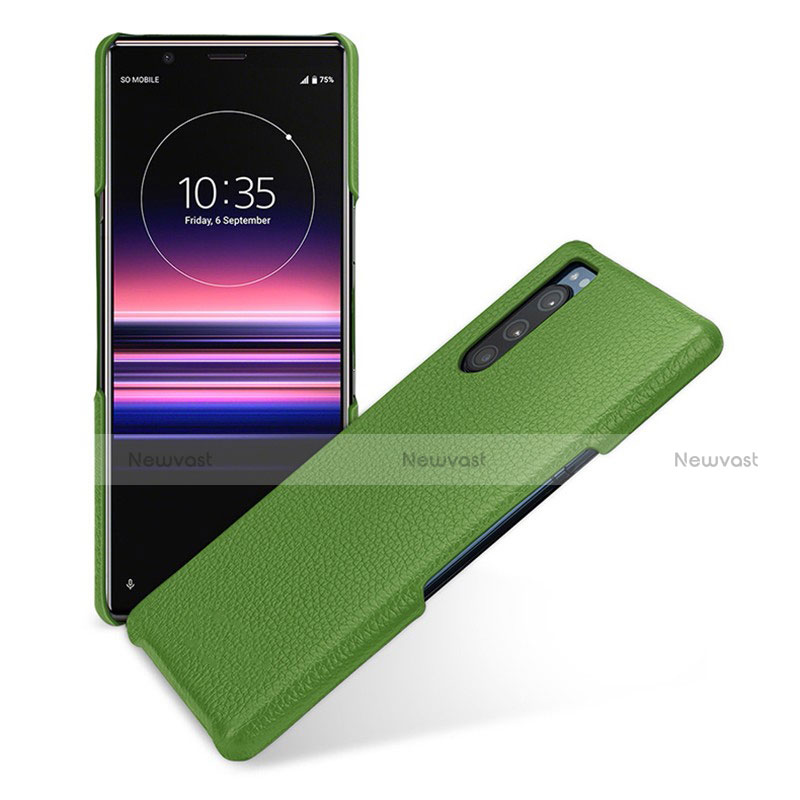 Soft Luxury Leather Snap On Case Cover for Sony Xperia 5 Green