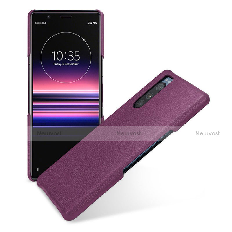 Soft Luxury Leather Snap On Case Cover for Sony Xperia 5 Purple