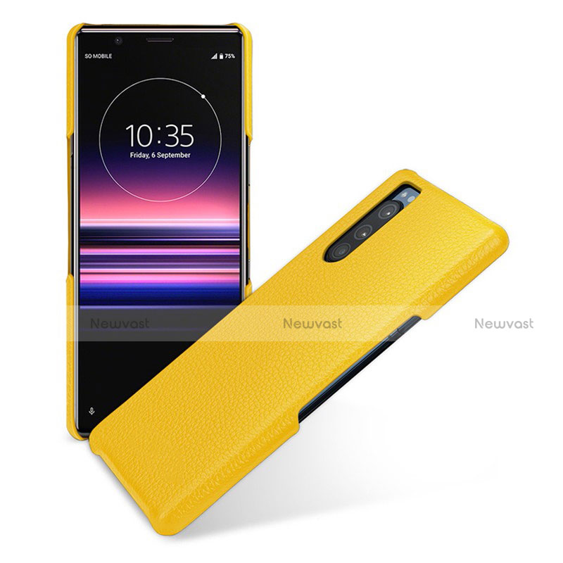 Soft Luxury Leather Snap On Case Cover for Sony Xperia 5 Yellow