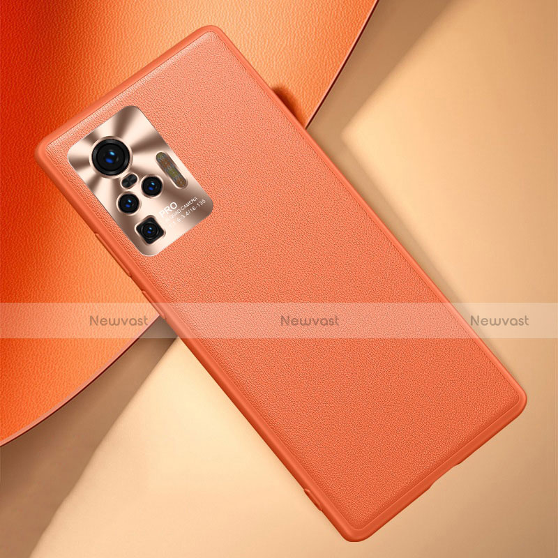Soft Luxury Leather Snap On Case Cover for Vivo X50 Pro 5G Orange