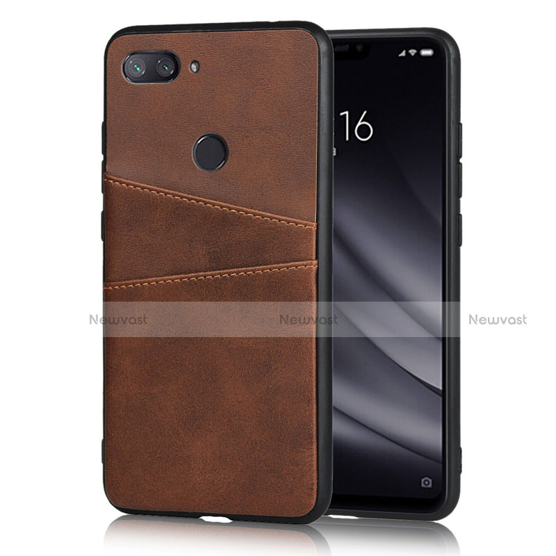 Soft Luxury Leather Snap On Case Cover for Xiaomi Mi 8 Lite Brown