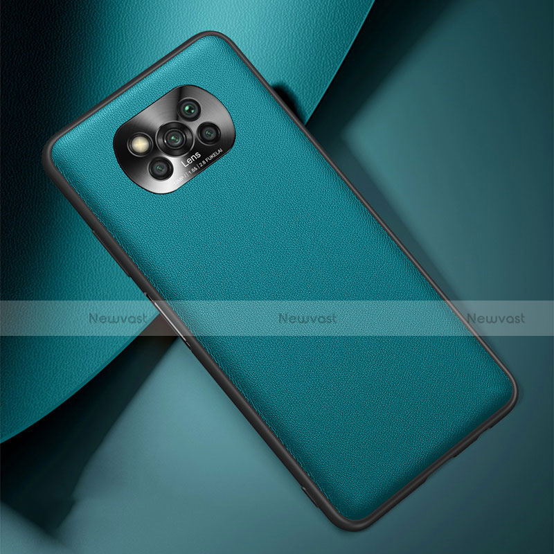 Soft Luxury Leather Snap On Case Cover for Xiaomi Poco X3 Cyan