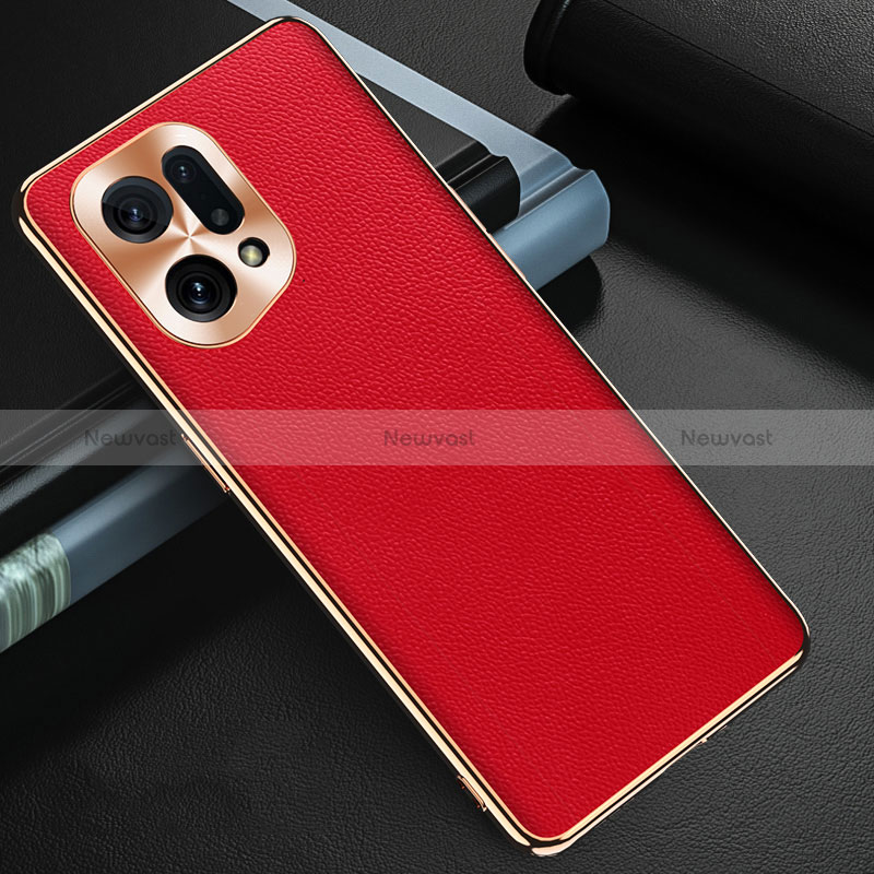 Soft Luxury Leather Snap On Case Cover GS1 for Oppo Find X5 5G Red