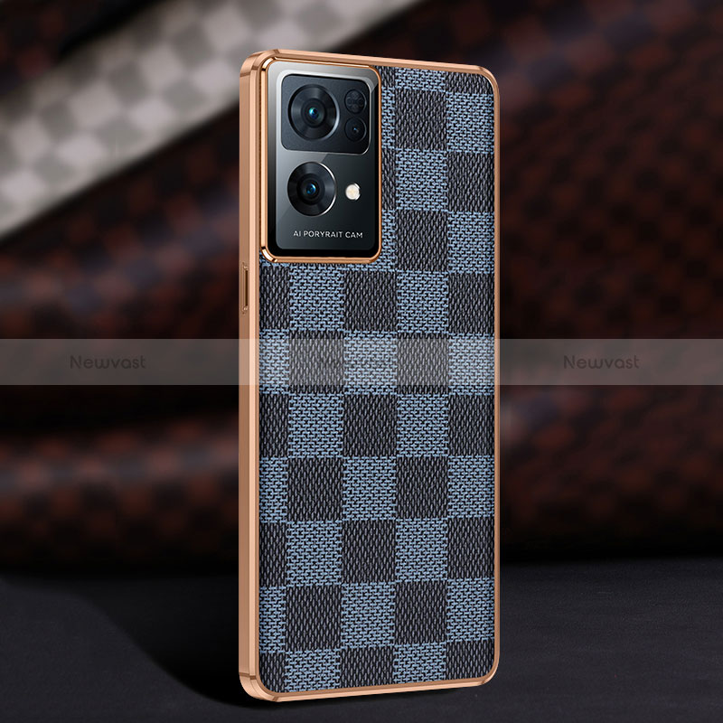 Soft Luxury Leather Snap On Case Cover JB1 for Oppo Reno7 Pro 5G Blue