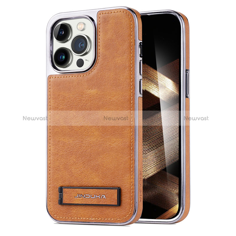 Soft Luxury Leather Snap On Case Cover JD1 for Apple iPhone 14 Pro Max Brown