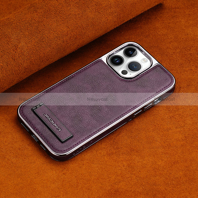 Soft Luxury Leather Snap On Case Cover JD2 for Apple iPhone 14 Pro Purple
