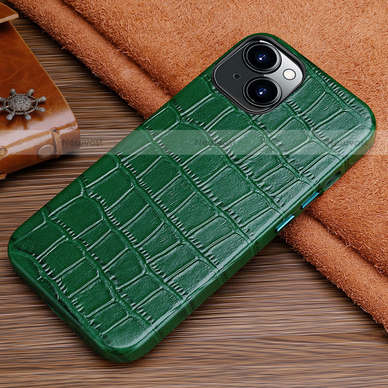 Soft Luxury Leather Snap On Case Cover L01 for Apple iPhone 13 Green