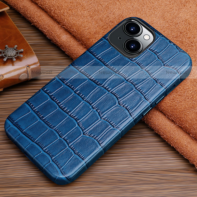 Soft Luxury Leather Snap On Case Cover L01 for Apple iPhone 14 Blue