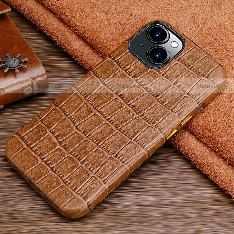Soft Luxury Leather Snap On Case Cover L01 for Apple iPhone 14 Plus Brown