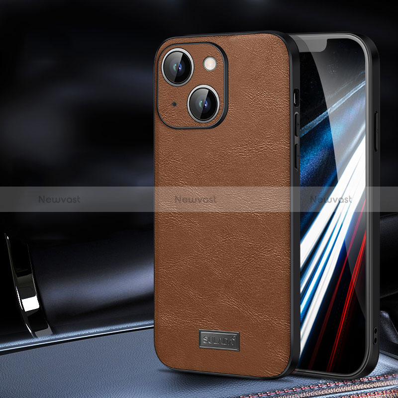 Soft Luxury Leather Snap On Case Cover LD2 for Apple iPhone 13 Brown