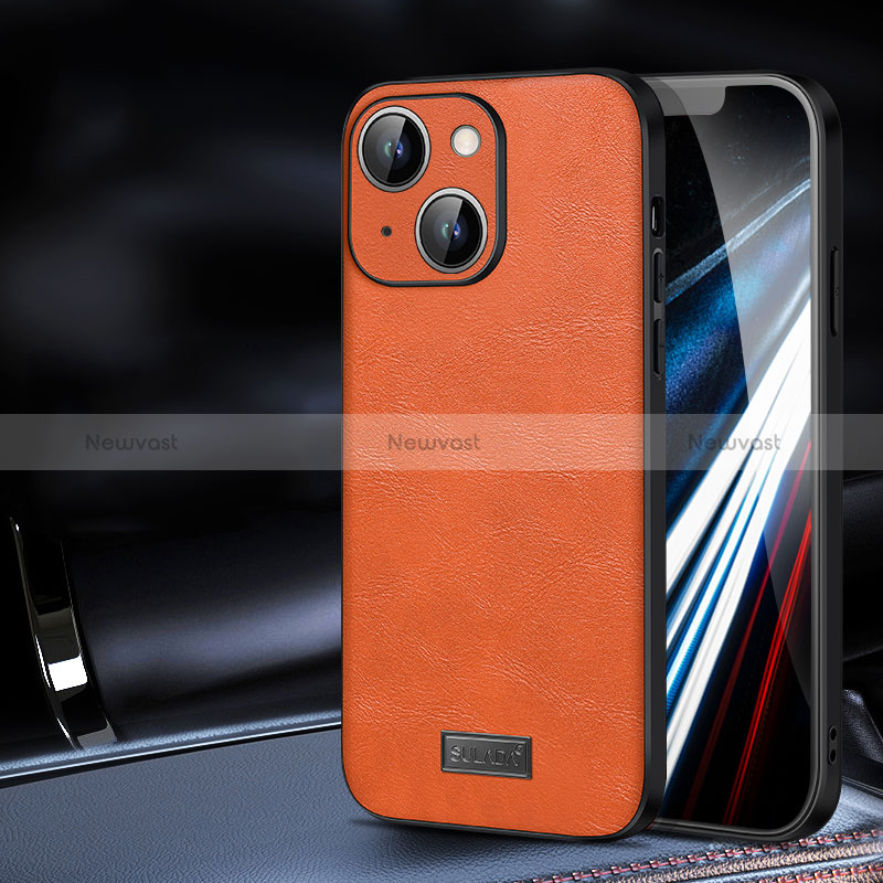 Soft Luxury Leather Snap On Case Cover LD2 for Apple iPhone 14 Plus Orange