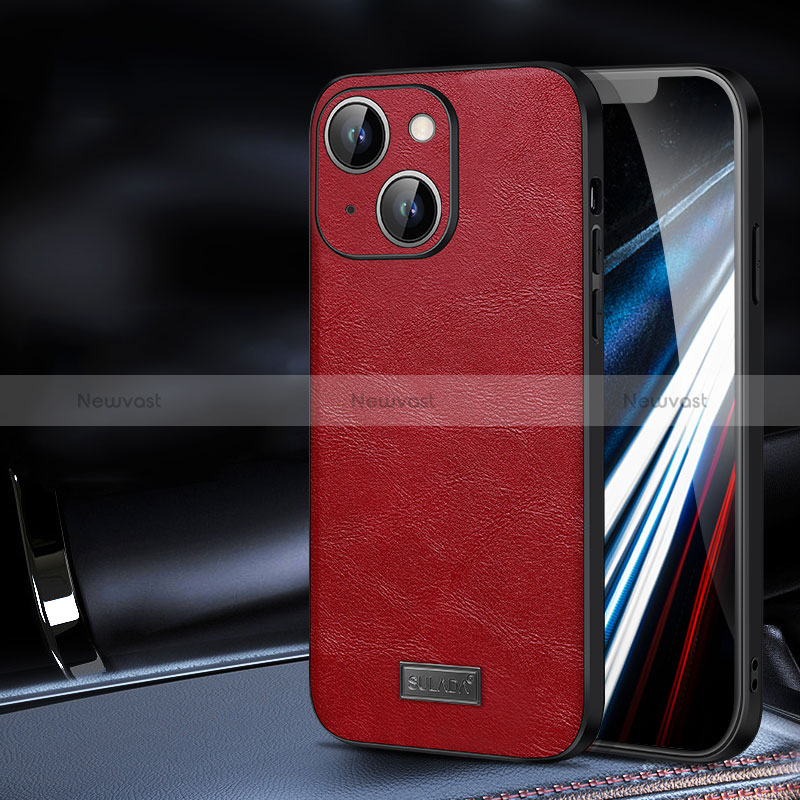 Soft Luxury Leather Snap On Case Cover LD2 for Apple iPhone 14 Red