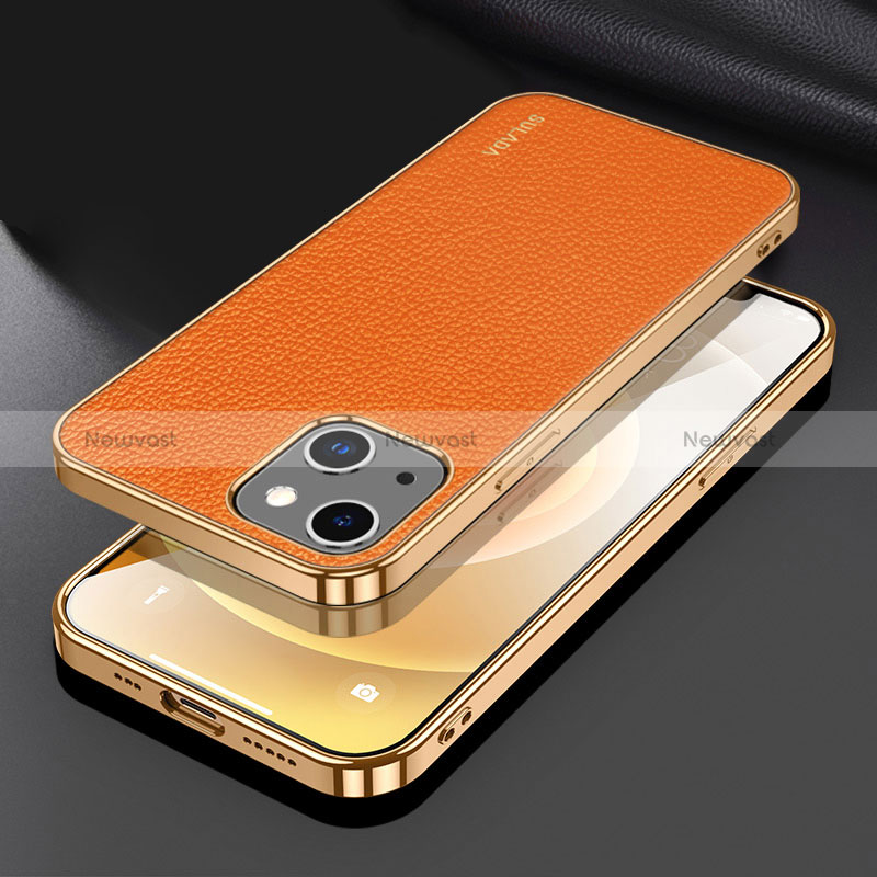 Soft Luxury Leather Snap On Case Cover LD3 for Apple iPhone 13 Orange