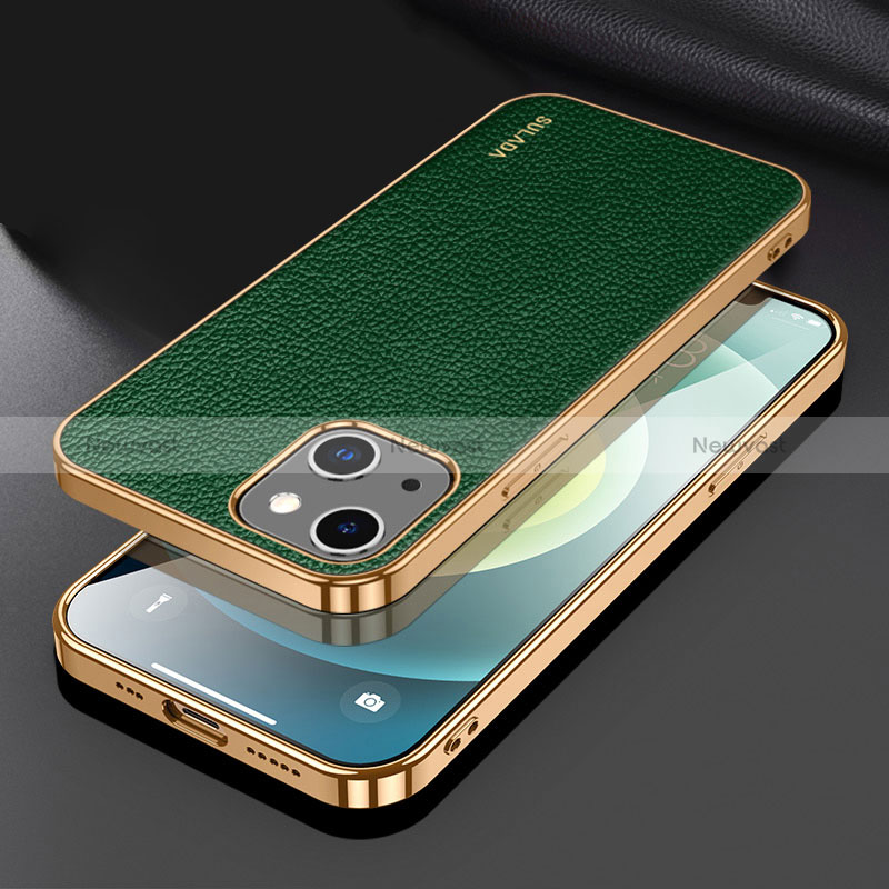 Soft Luxury Leather Snap On Case Cover LD3 for Apple iPhone 14 Green