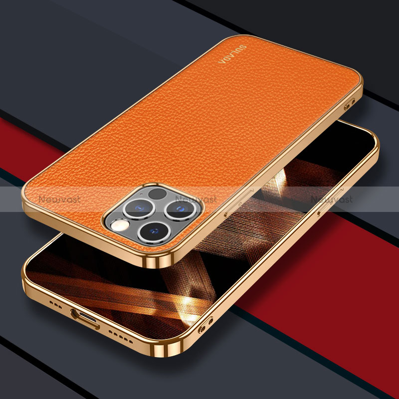 Soft Luxury Leather Snap On Case Cover LD3 for Apple iPhone 14 Pro Max Orange
