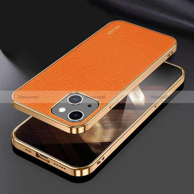 Soft Luxury Leather Snap On Case Cover LD3 for Apple iPhone 15 Orange