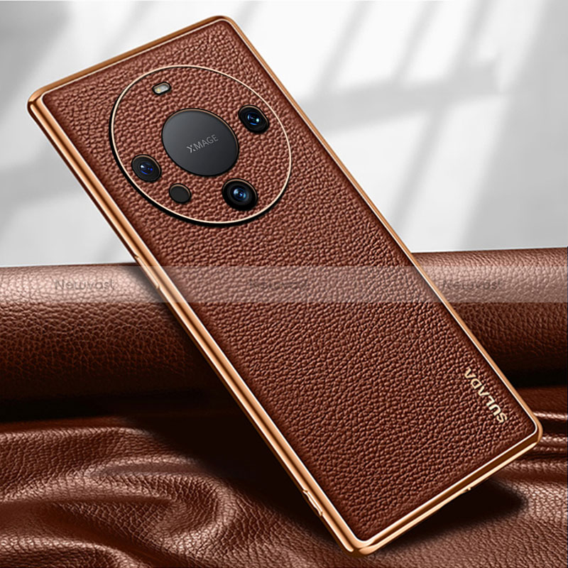 Soft Luxury Leather Snap On Case Cover LD3 for Huawei Mate 60 Brown