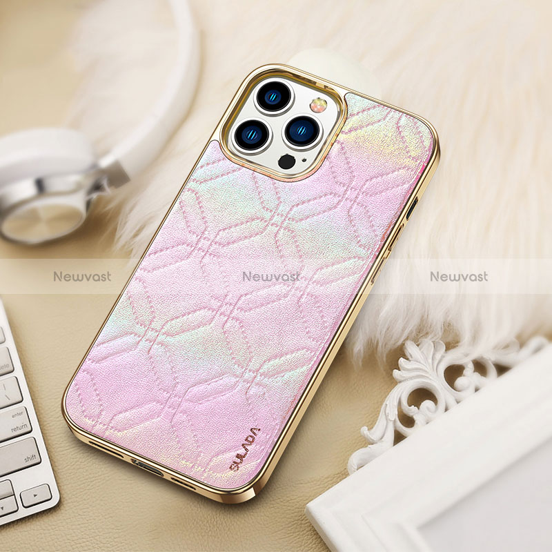 Soft Luxury Leather Snap On Case Cover LD4 for Apple iPhone 14 Pro Pink