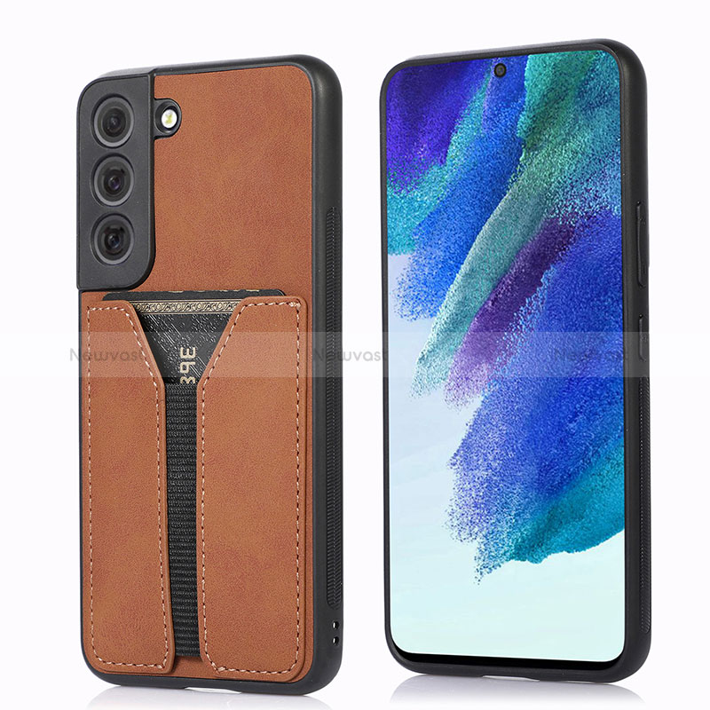Soft Luxury Leather Snap On Case Cover M02T for Samsung Galaxy S22 Plus 5G Brown