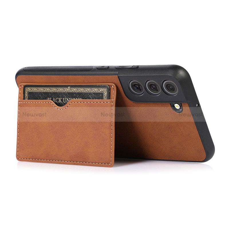 Soft Luxury Leather Snap On Case Cover M04T for Samsung Galaxy S22 Plus 5G Brown