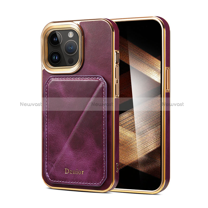 Soft Luxury Leather Snap On Case Cover MT2 for Apple iPhone 15 Pro Purple