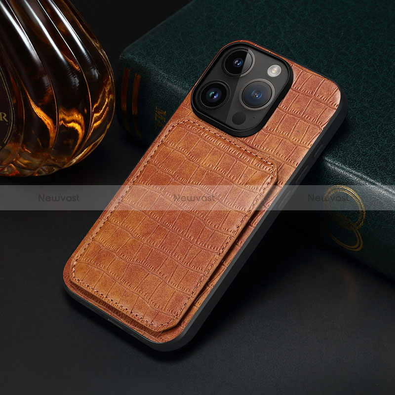 Soft Luxury Leather Snap On Case Cover MT5 for Apple iPhone 14 Pro Brown